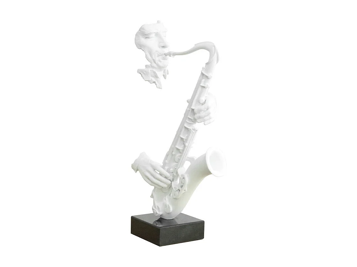 Statue visage saxophoniste avec saxophone blanc H62 cm - SONG