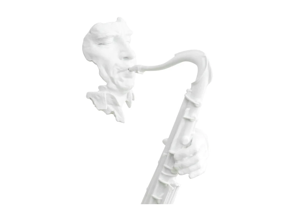 Statue visage saxophoniste avec saxophone blanc H62 cm - SONG