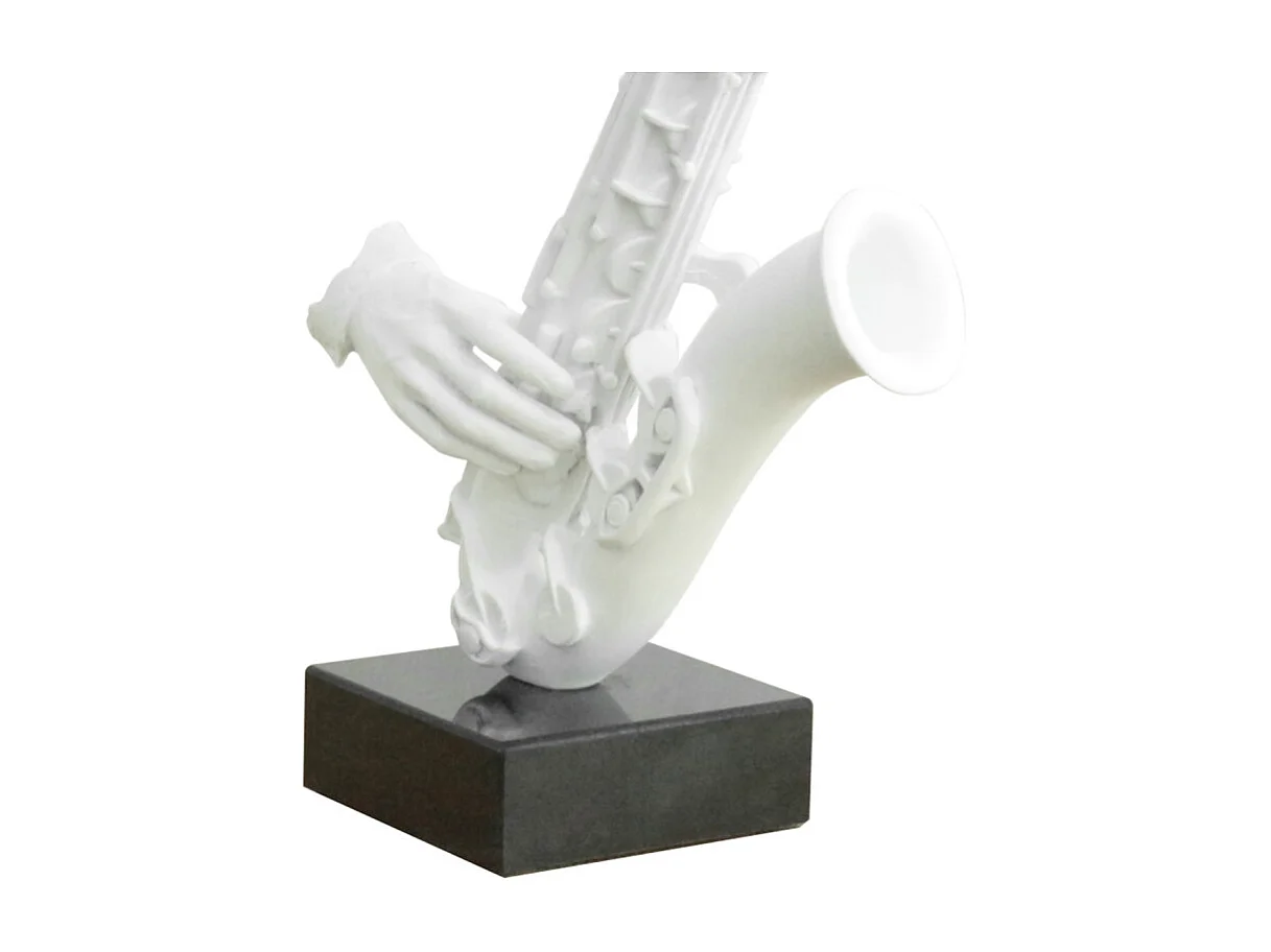 Statue visage saxophoniste avec saxophone blanc H62 cm - SONG