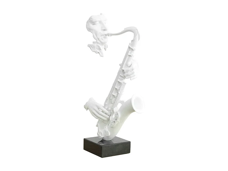 Statue visage saxophoniste avec saxophone blanc H62 cm - SONG