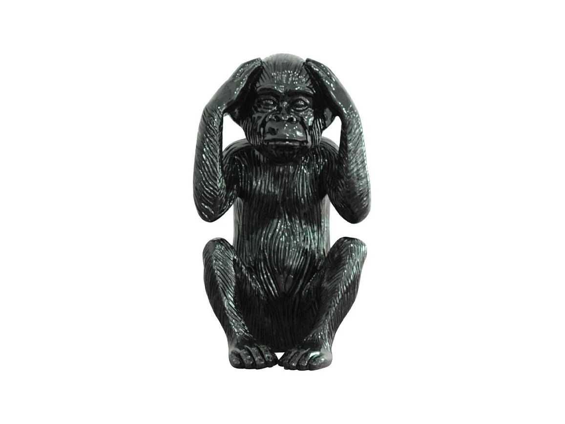 Statue singe noir laqué avec mains sur les oreilles H40 cm - RAFIKI