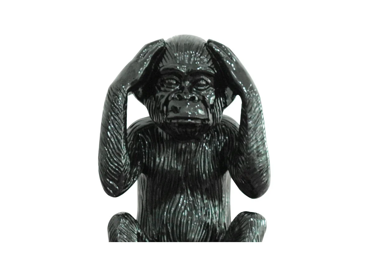Statue singe noir laqué avec mains sur les oreilles H40 cm - RAFIKI