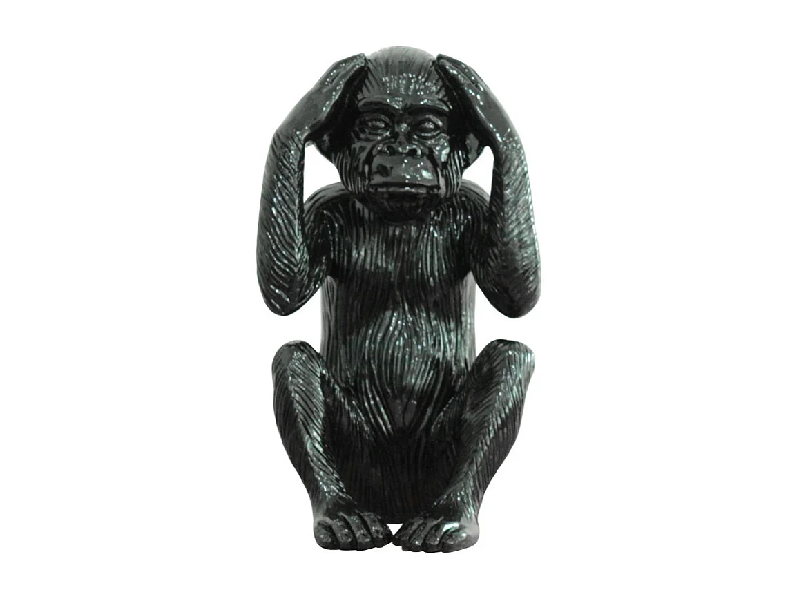 Statue singe noir laqué avec mains sur les oreilles H40 cm - RAFIKI
