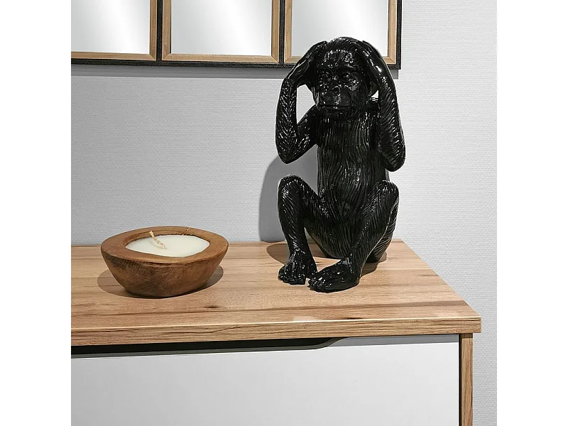 Statue singe noir laqué avec mains sur les oreilles H40 cm - RAFIKI