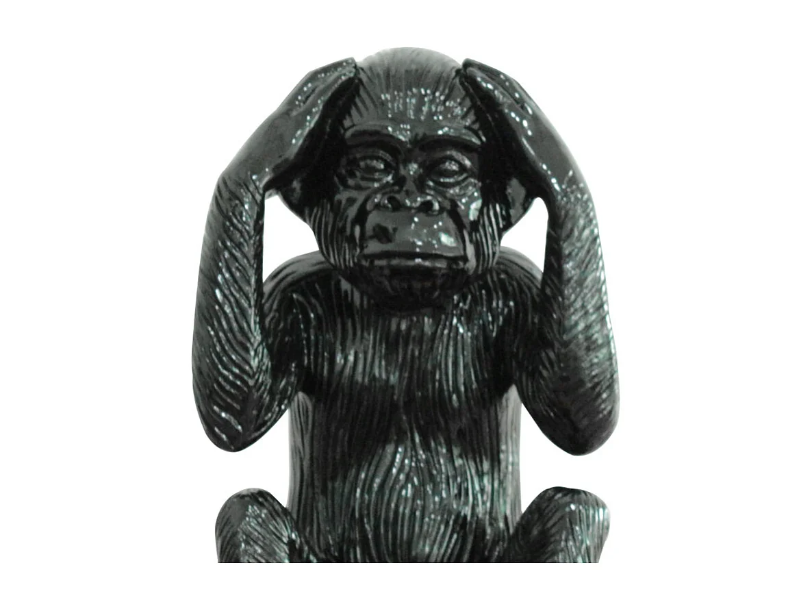 Statue singe noir laqué avec mains sur les oreilles H40 cm - RAFIKI