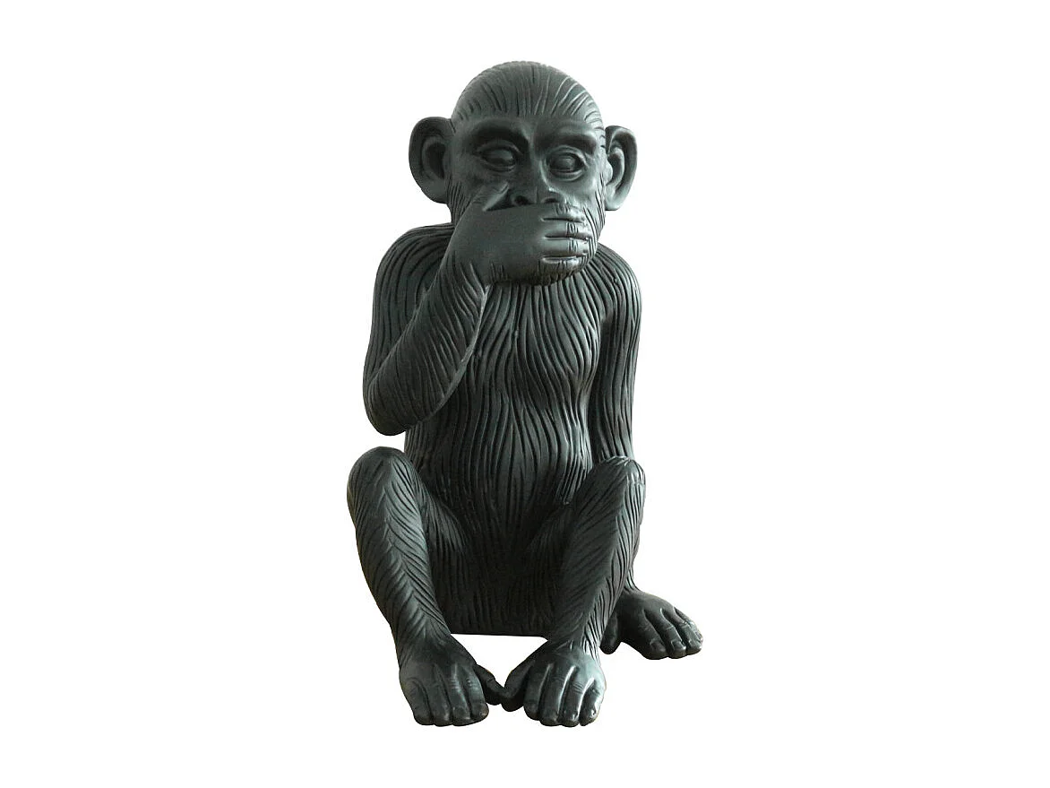Statue singe noir mat avec main sur la bouche H39 cm - RAFIKI