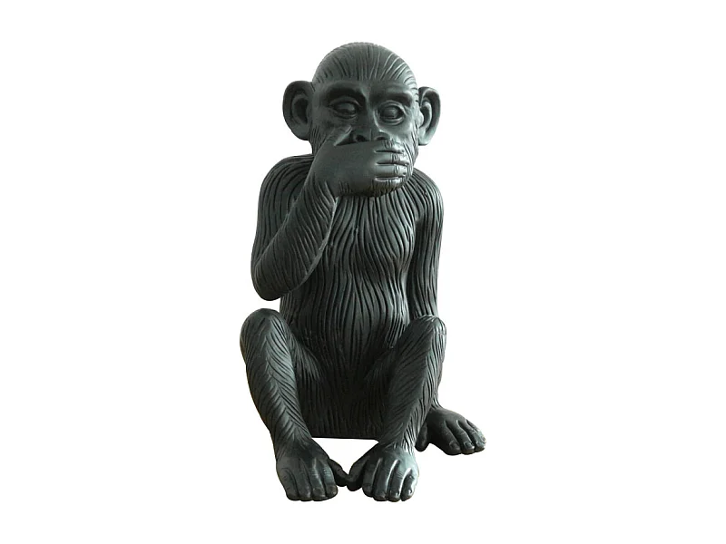 Statue singe noir mat avec main sur la bouche H39 cm - RAFIKI