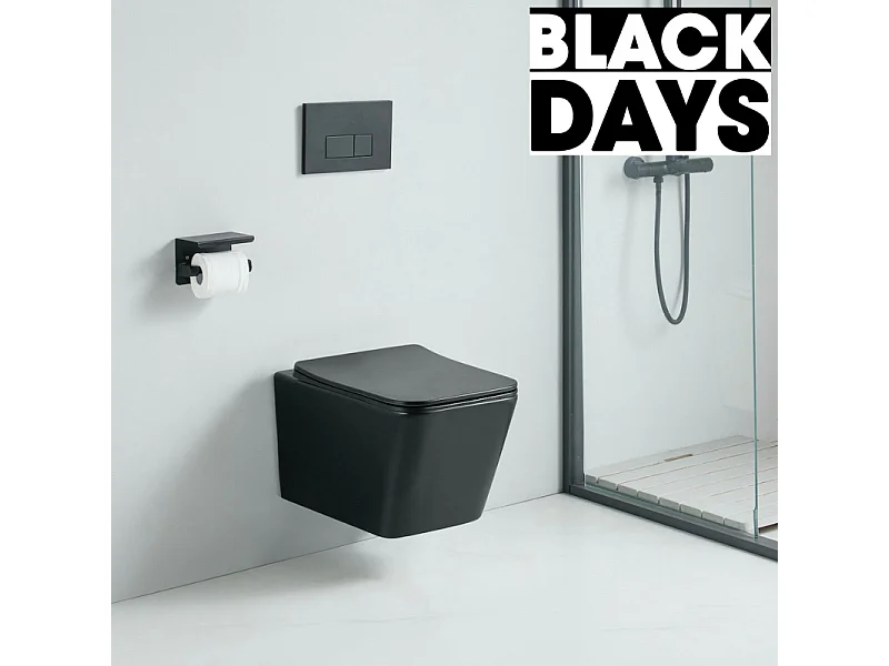 Cuvette WC suspendu CALETO noir mat - sans bride et avec frein de chute