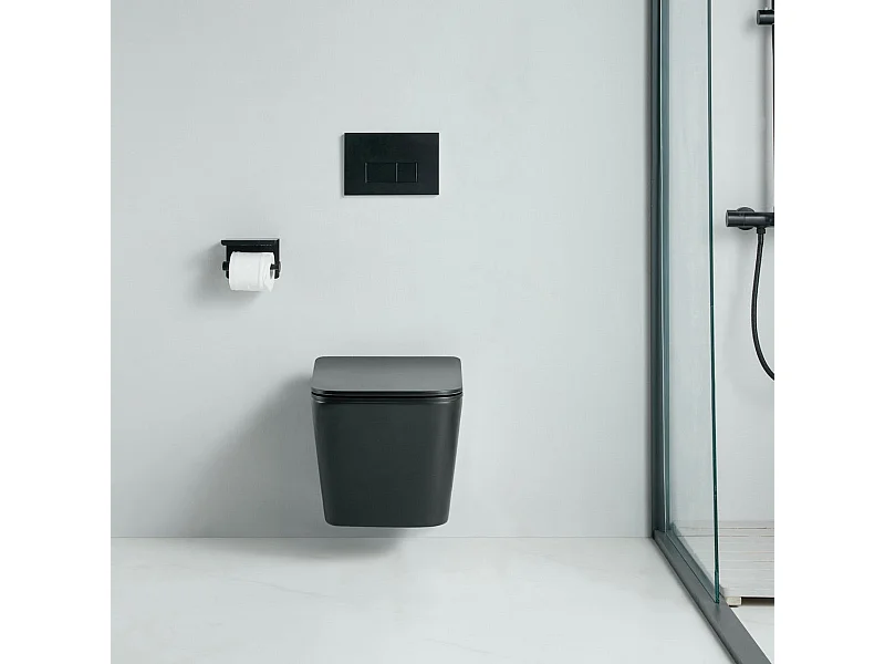 Cuvette WC suspendu CALETO noir mat - sans bride et avec frein de chute