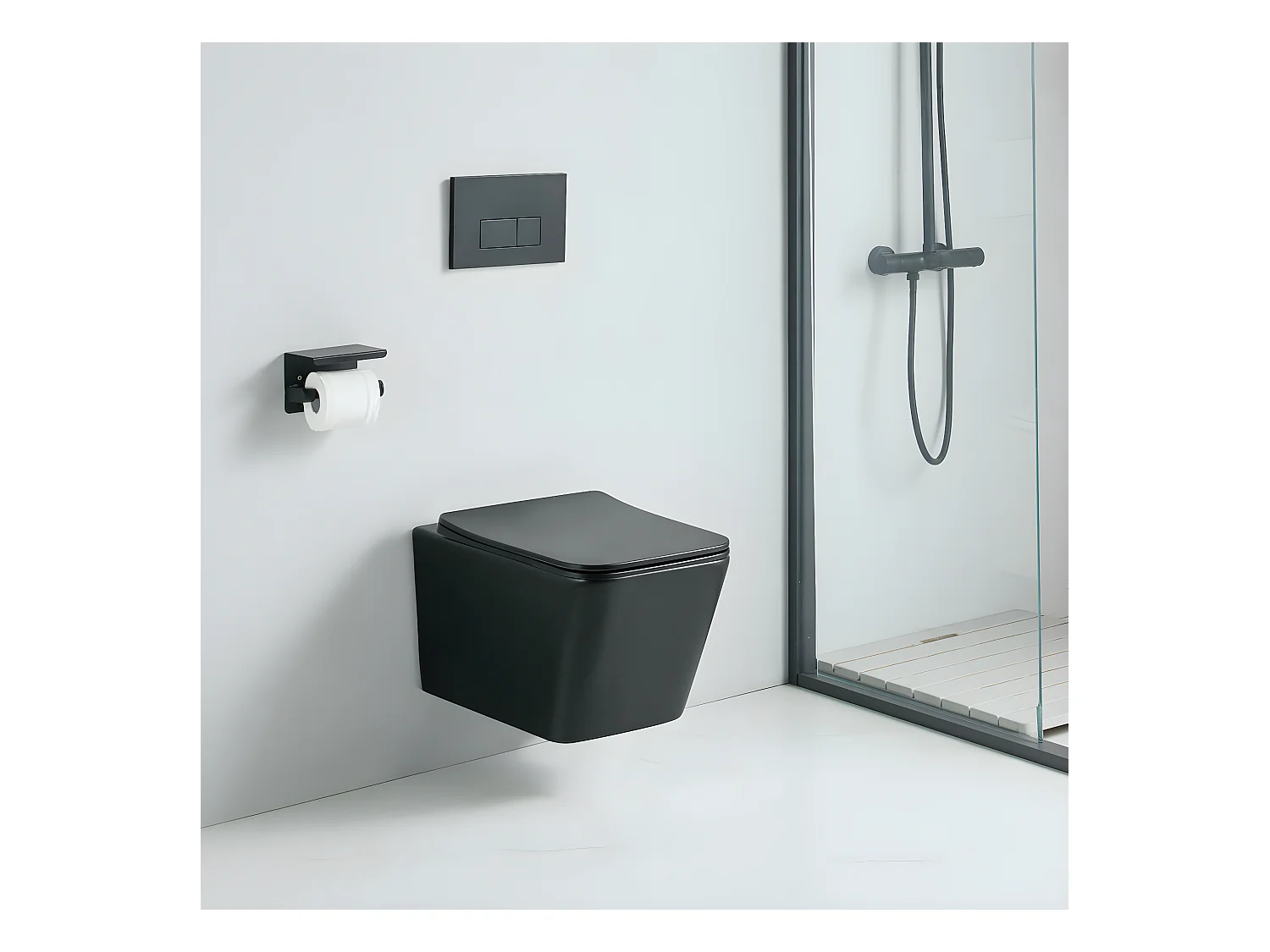 Cuvette WC suspendu CALETO noir mat - sans bride et avec frein de chute