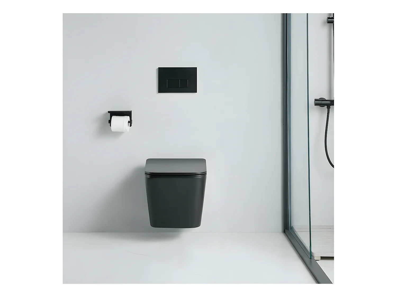 Cuvette WC suspendu CALETO noir mat - sans bride et avec frein de chute