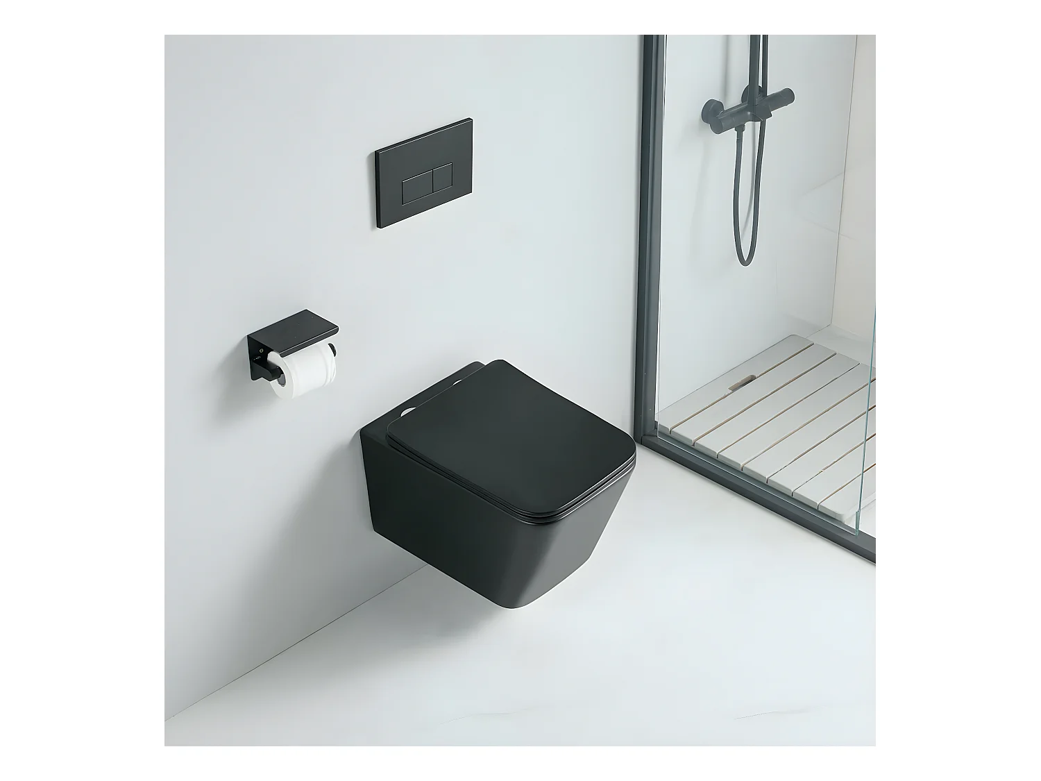 Cuvette WC suspendu CALETO noir mat - sans bride et avec frein de chute