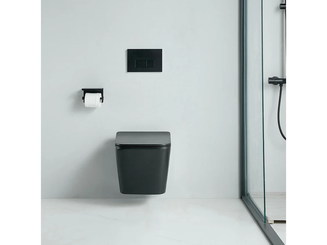 Cuvette WC suspendu CALETO noir mat - sans bride et avec frein de chute