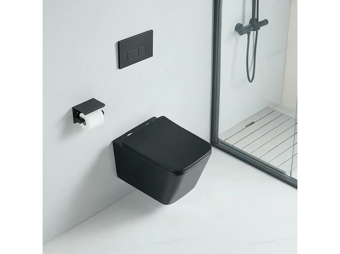 Cuvette WC suspendu CALETO noir mat - sans bride et avec frein de chute