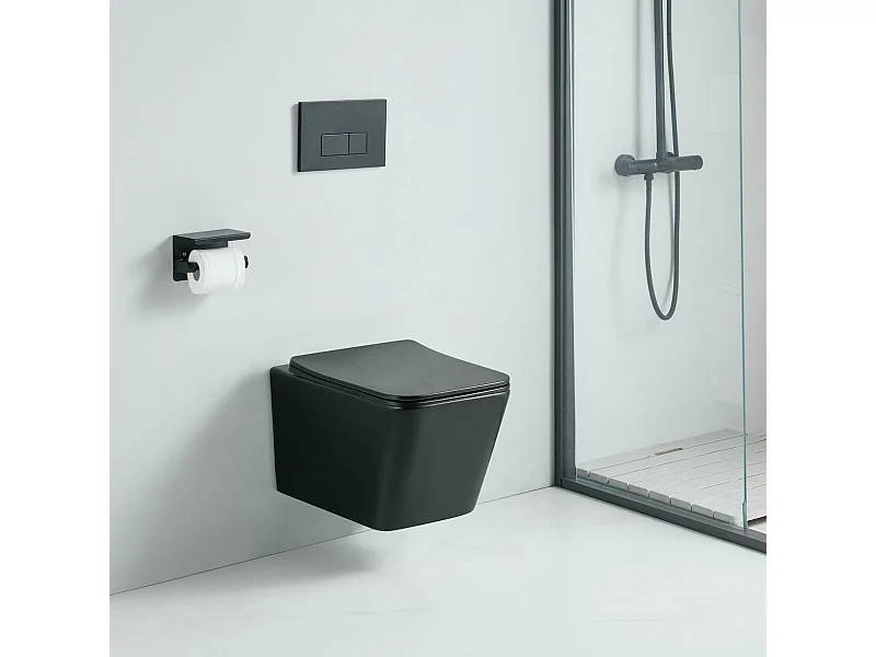 Cuvette WC suspendu CALETO noir mat - sans bride et avec frein de chute