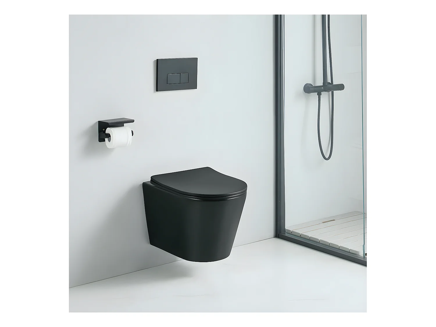 Cuvette WC suspendu TERCERO noir mat - sans bride et avec frein de chute