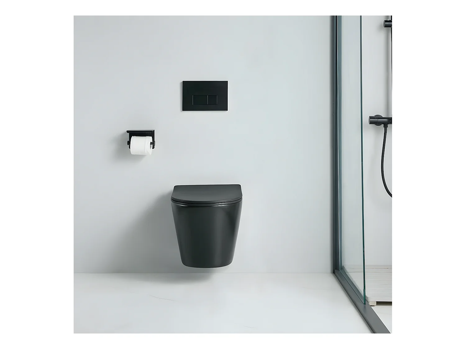 Cuvette WC suspendu TERCERO noir mat - sans bride et avec frein de chute