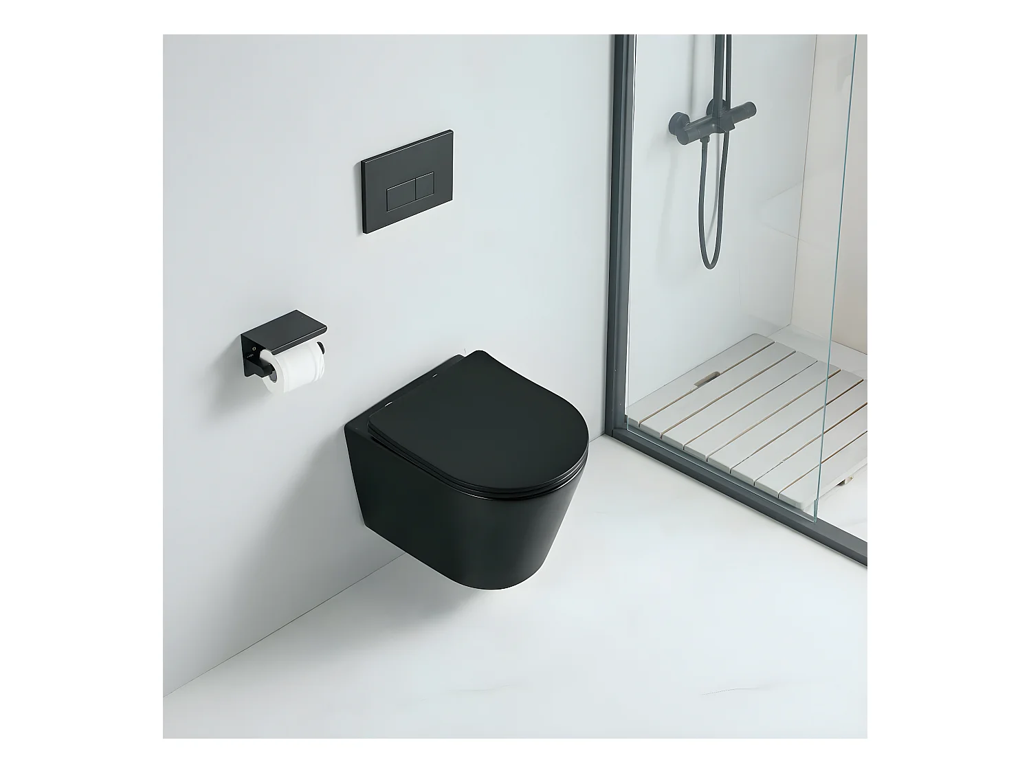 Cuvette WC suspendu TERCERO noir mat - sans bride et avec frein de chute