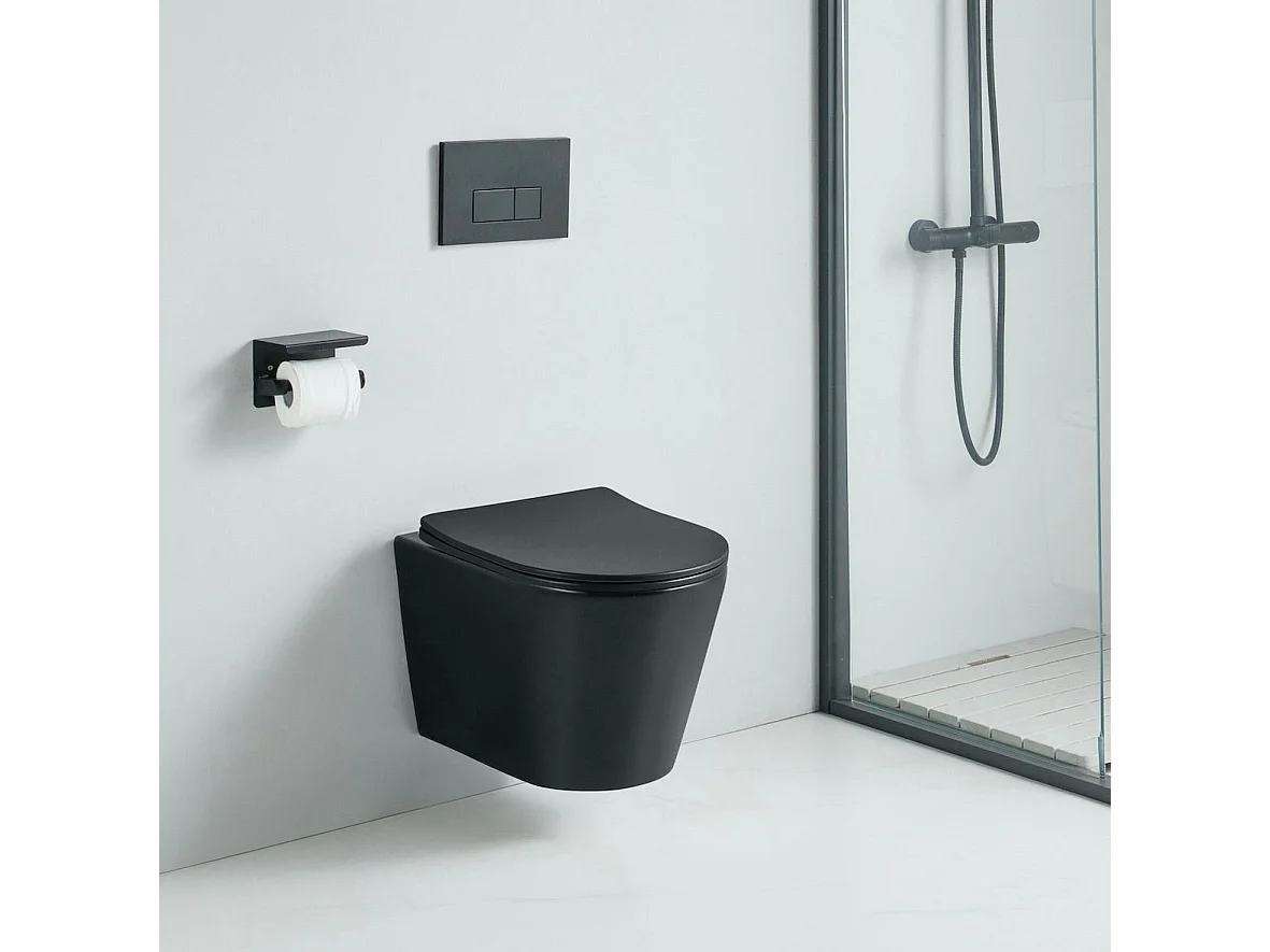 Cuvette WC suspendu TERCERO noir mat - sans bride et avec frein de chute