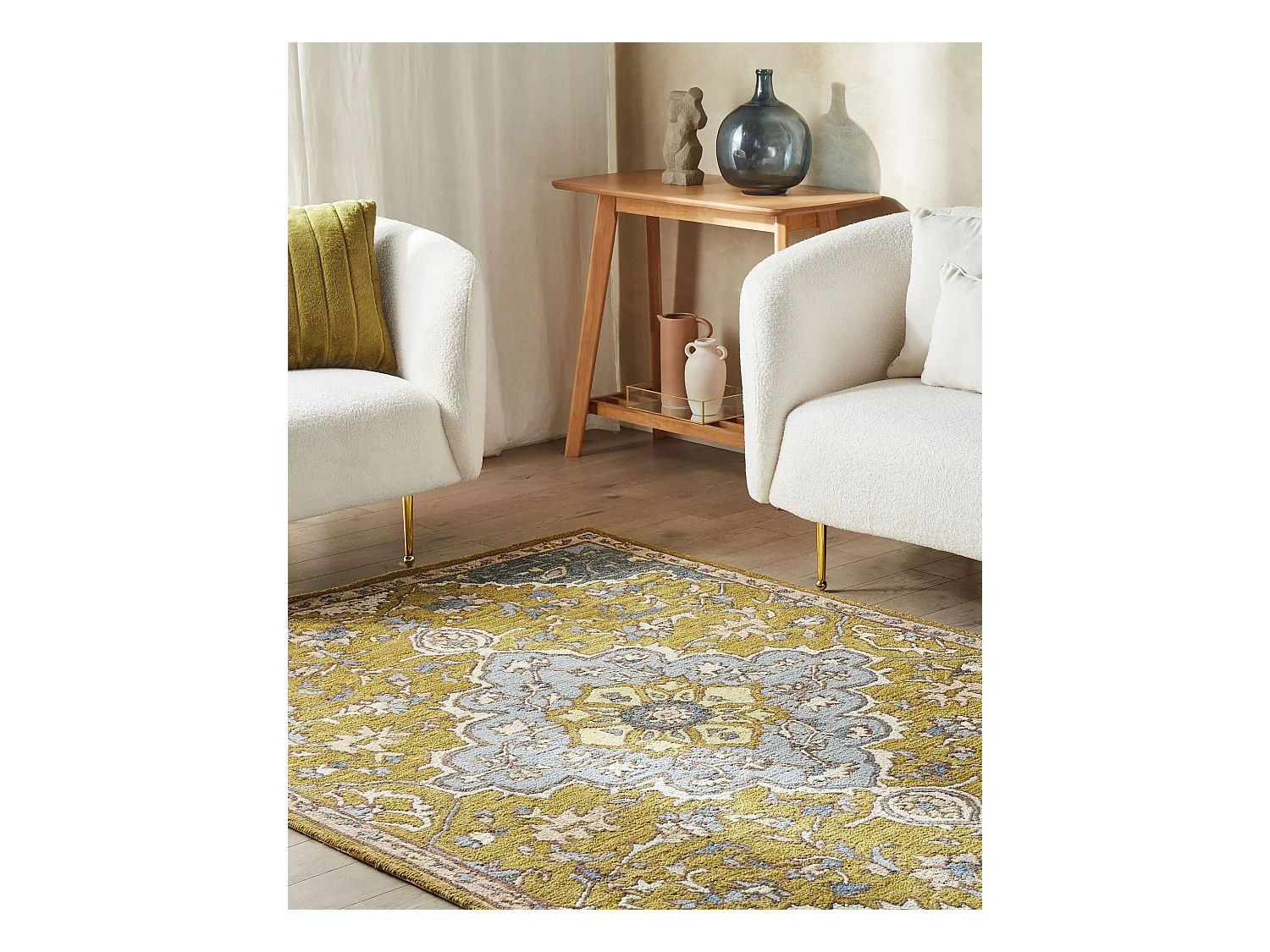 Vloerkleed wol geel/blauw 200 x 200 cm MUCUR