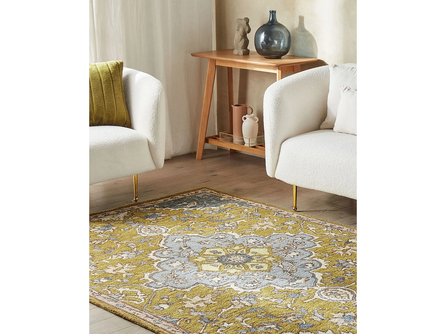 Vloerkleed wol geel/blauw 200 x 200 cm MUCUR