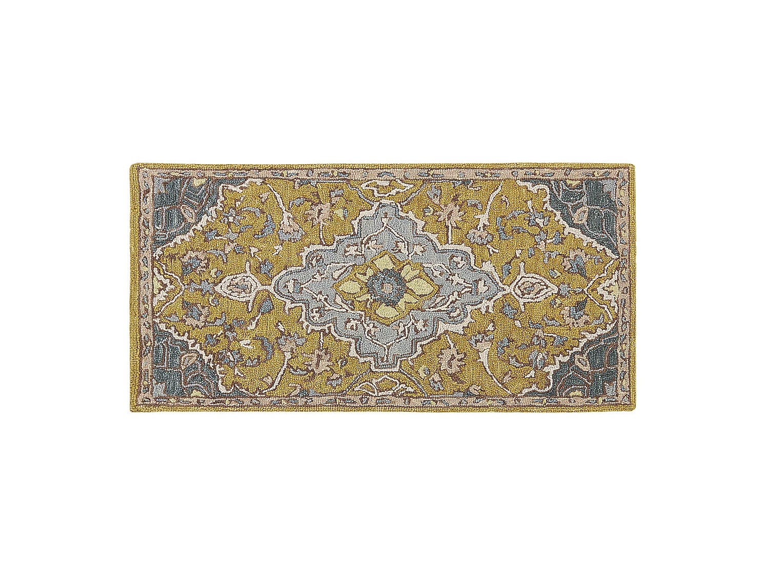 Teppich Wolle gelb / blau 80 x 150 cm orientalisches Muster Kurzflor MUCUR