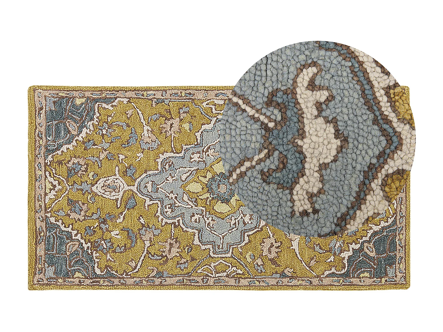 Alfombra de lana amarillo mostaza/azul/marrón/beige claro 80 x 150 cm MUCUR