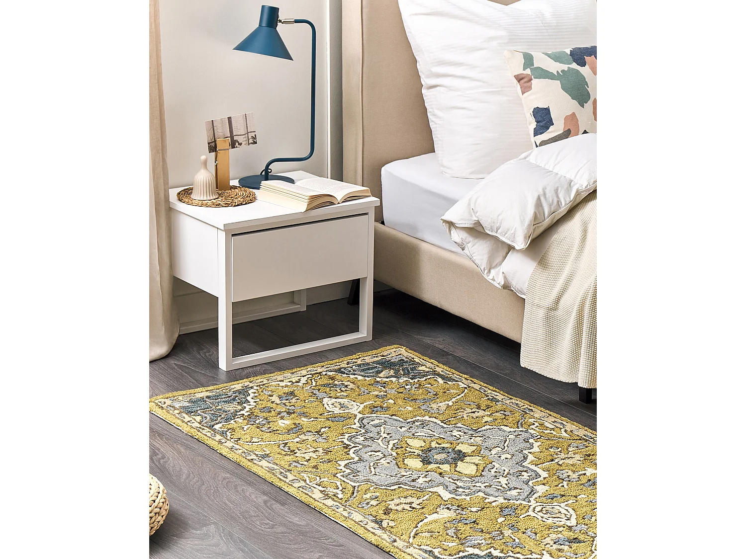 Alfombra de lana amarillo mostaza/azul/marrón/beige claro 80 x 150 cm MUCUR