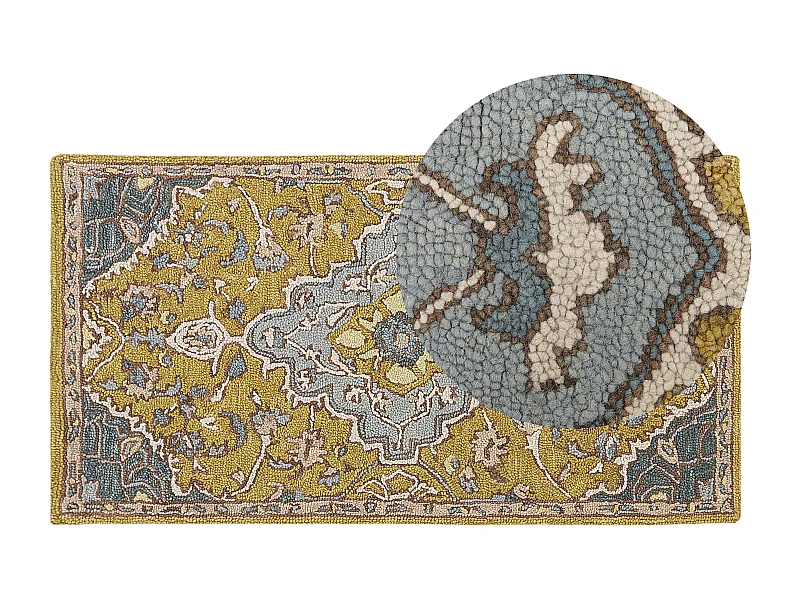 Vloerkleed wol geel/blauw 80 x 150 cm MUCUR