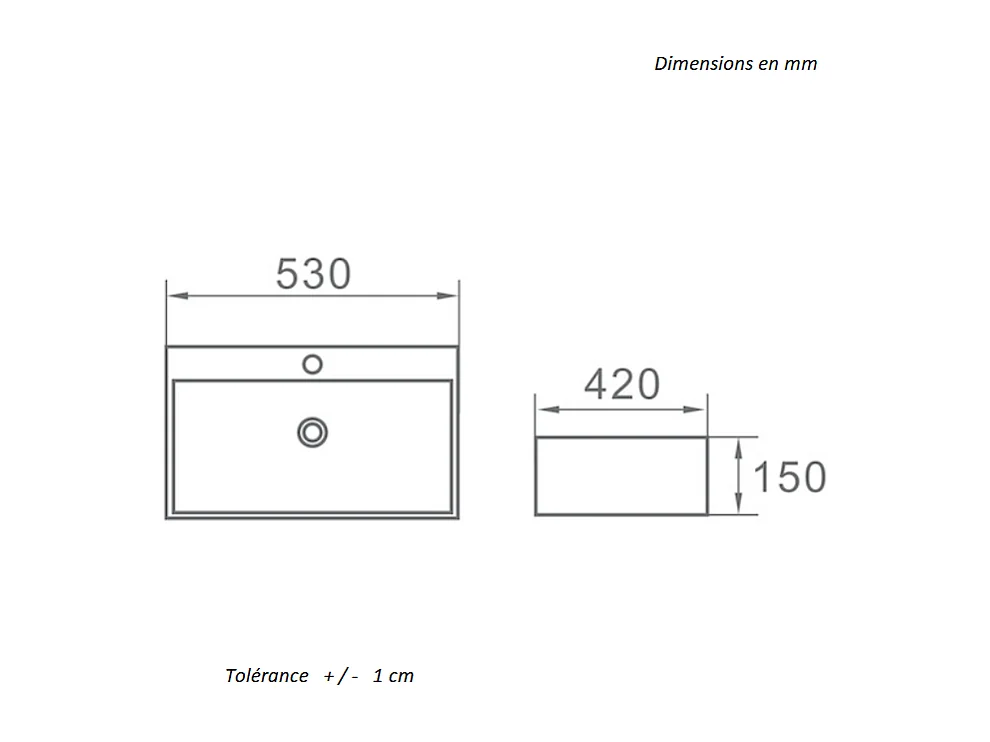 Vasque à poser rectangulaire en céramique CORRIENTES 53 x 42 cm