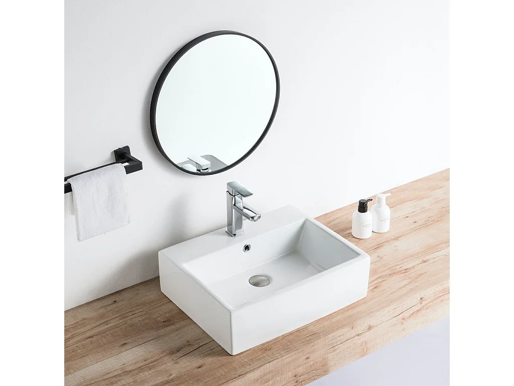 Lavabo blanco brillante sobre encimera cerámico CORRIENTES 53 x 42 cm