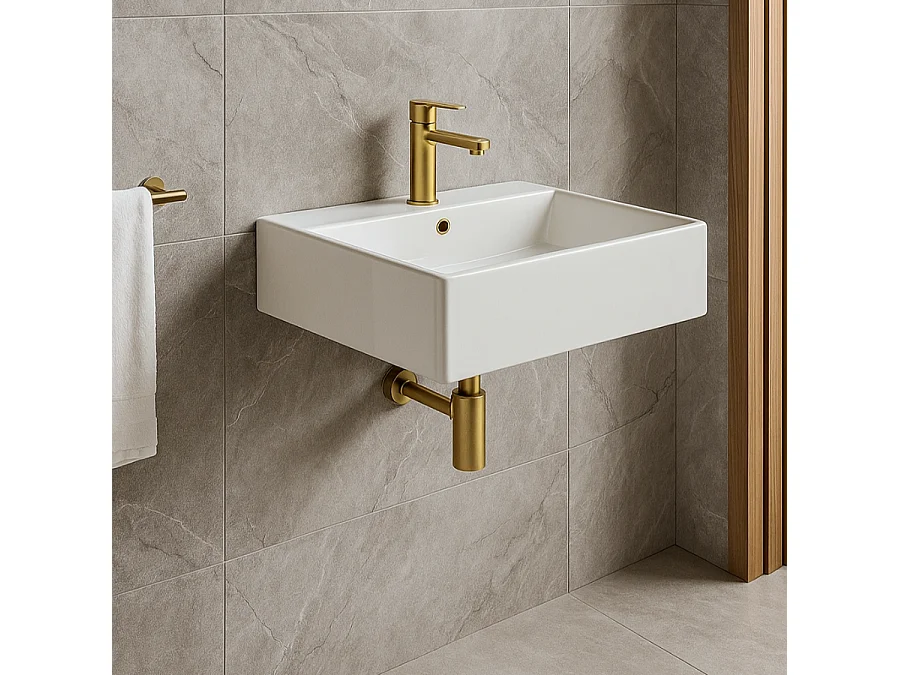 Lavabo blanco brillante sobre encimera cerámico CORRIENTES 53 x 42 cm