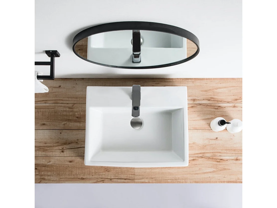 Lavabo blanco brillante sobre encimera cerámico CORRIENTES 53 x 42 cm