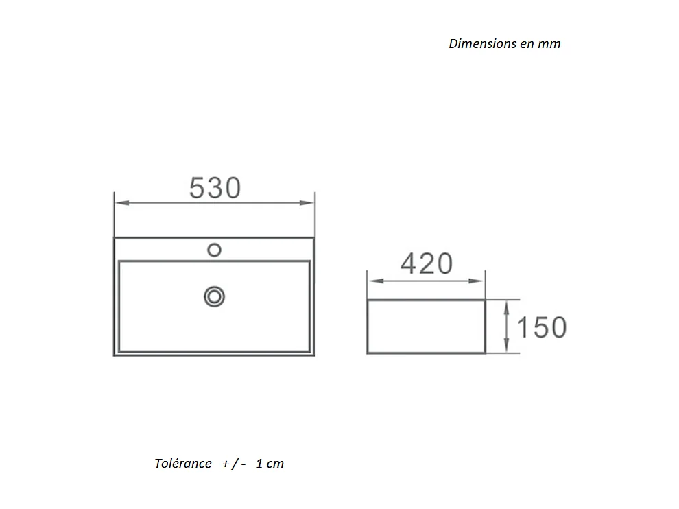 Lavabo blanco brillante sobre encimera cerámico CORRIENTES 53 x 42 cm
