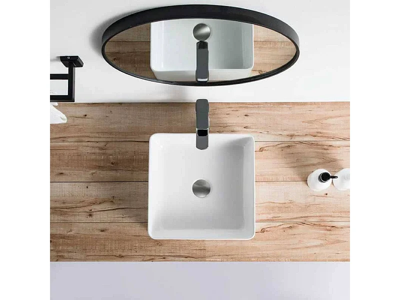 Lavabo blanco brillante sobre encimera cerámico RIVA 36,5 cm  36.5 x 36.5 cm