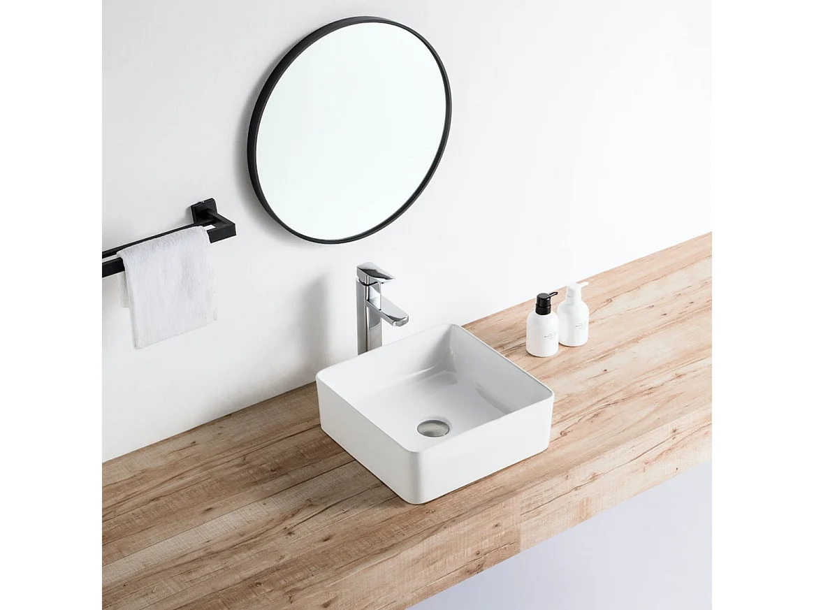 Lavabo blanco brillante sobre encimera cerámico RIVA 36,5 cm  36.5 x 36.5 cm