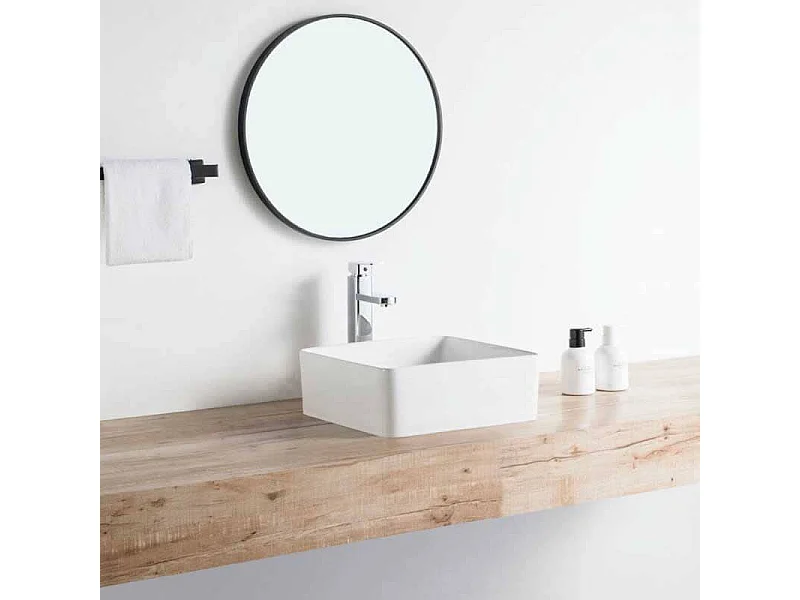 Lavabo blanco brillante sobre encimera cerámico RIVA 36,5 cm  36.5 x 36.5 cm