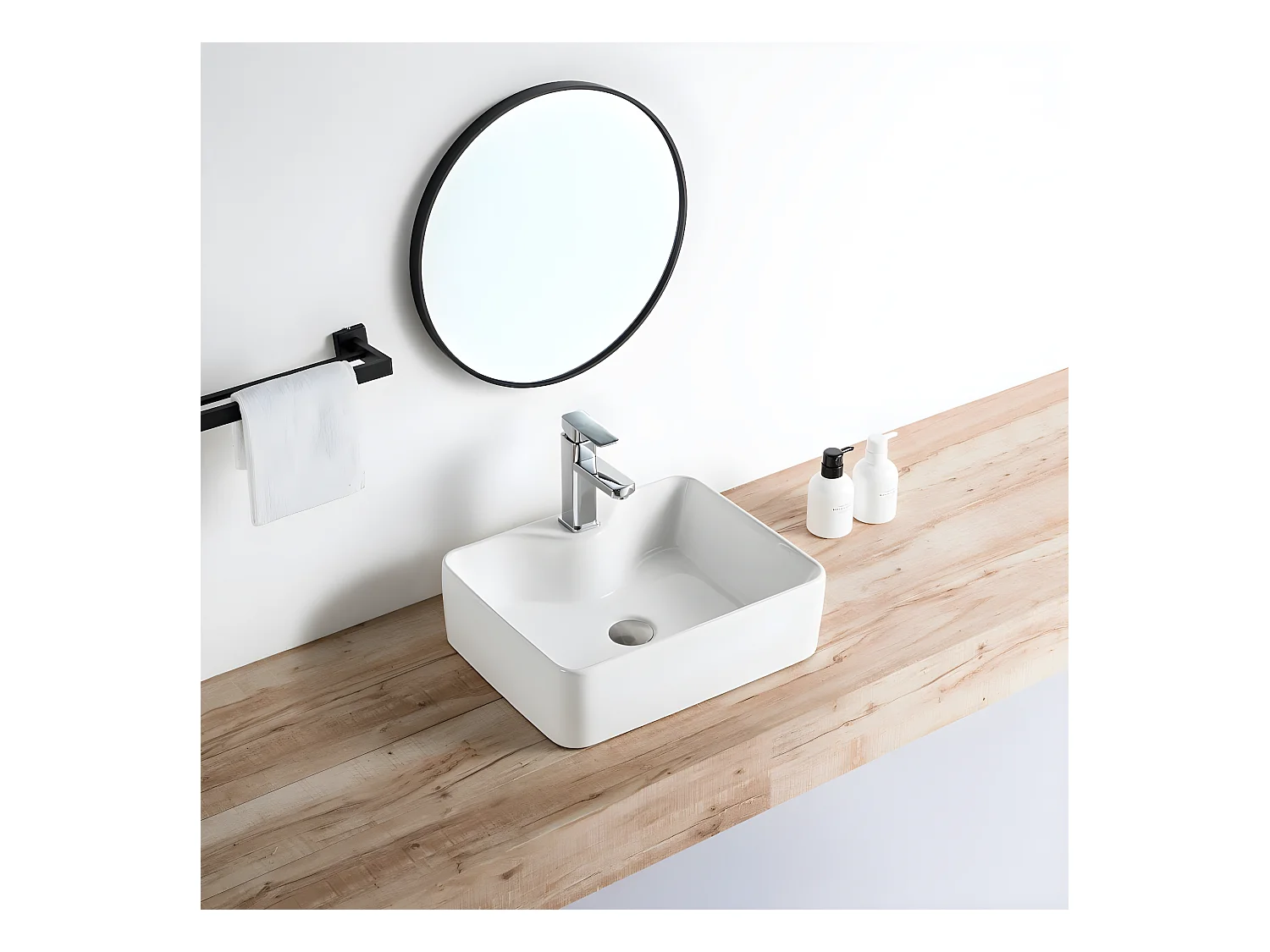 Lavabo blanco brillante sobre encimera cerámico ROSARIO 48 x 37 cm