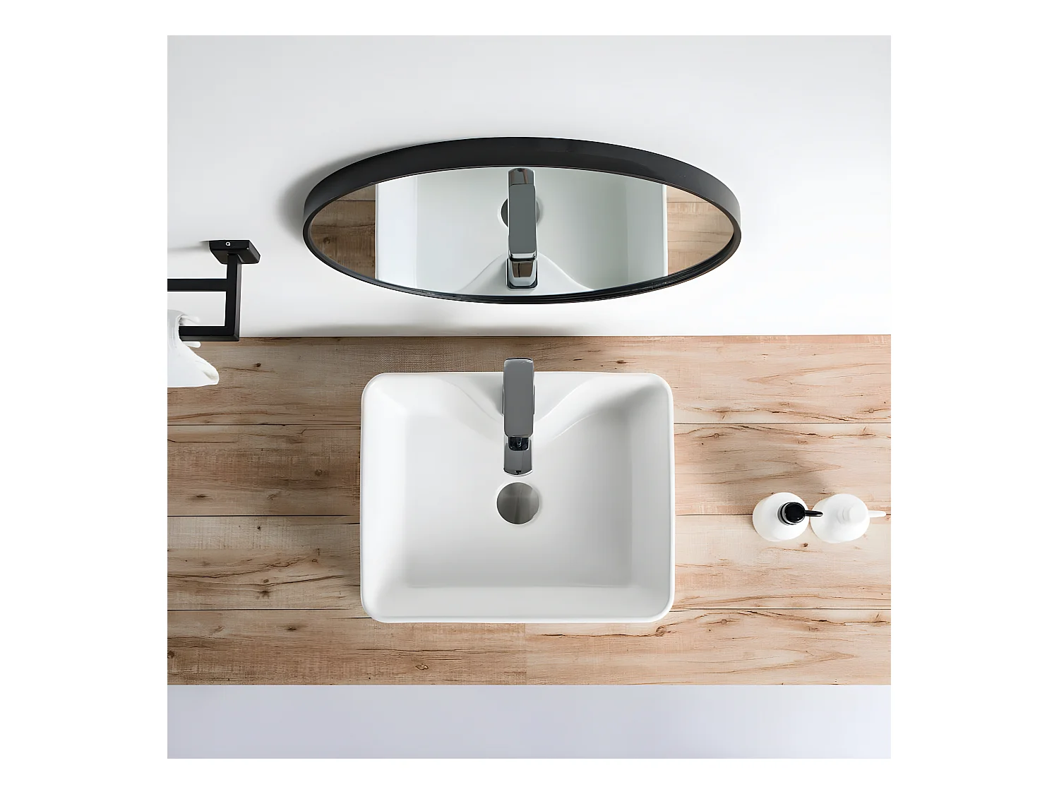 Lavabo blanco brillante sobre encimera cerámico ROSARIO 48 x 37 cm