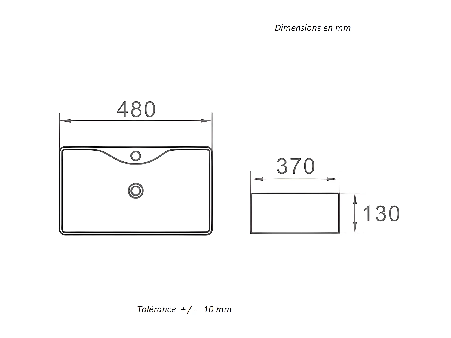 Lavabo blanco brillante sobre encimera cerámico ROSARIO 48 x 37 cm