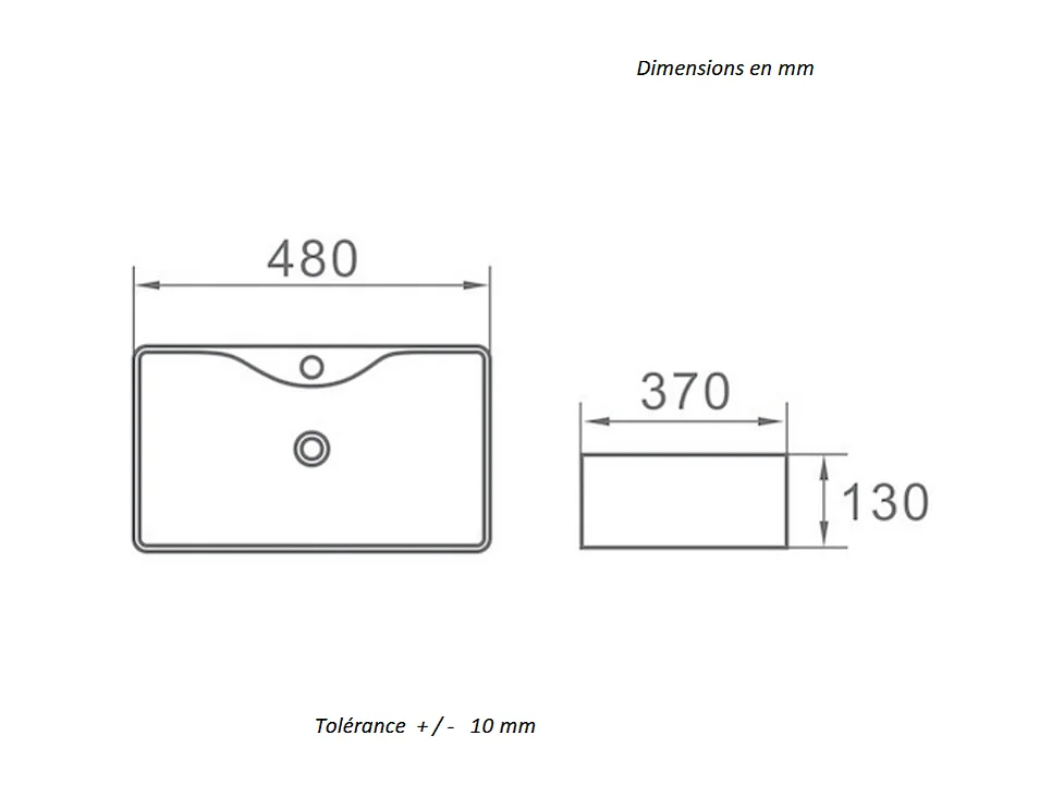 Vasque à poser rectangulaire en céramique ROSARIO 48 x 37 cm