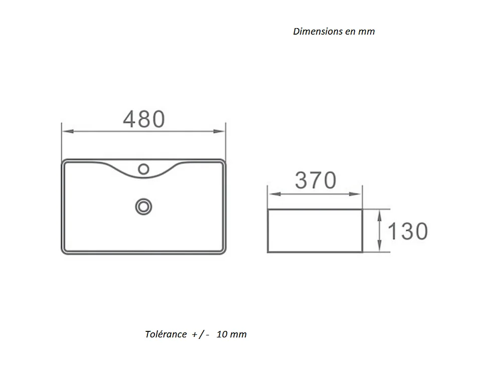 Lavabo blanco brillante sobre encimera cerámico ROSARIO 48 x 37 cm