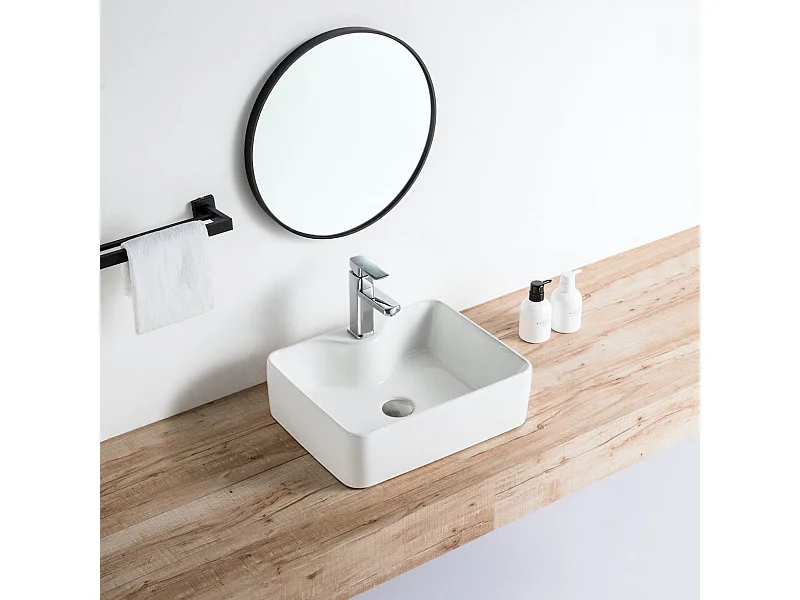 Lavabo blanco brillante sobre encimera cerámico ROSARIO 48 x 37 cm