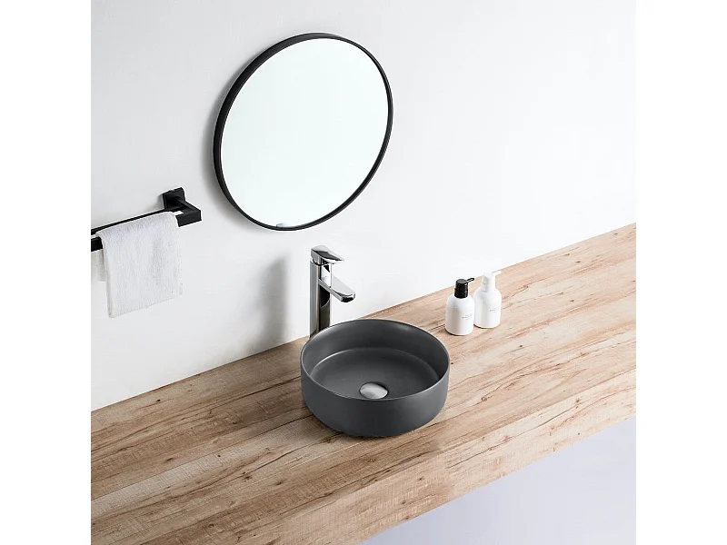 Aufsatzwaschbecken aus glasierter Keramik MENDOZA Ø36 cm anthrazit matt