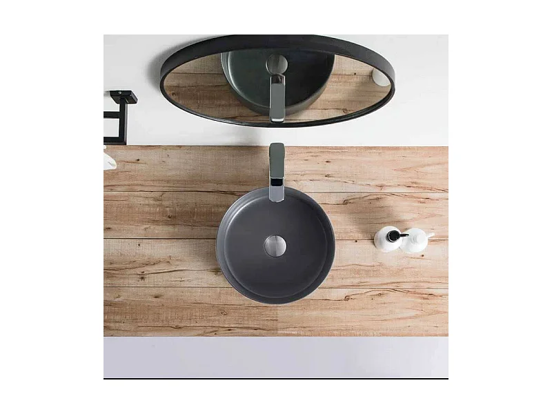 Aufsatzwaschbecken aus glasierter Keramik MENDOZA Ø36 cm anthrazit matt