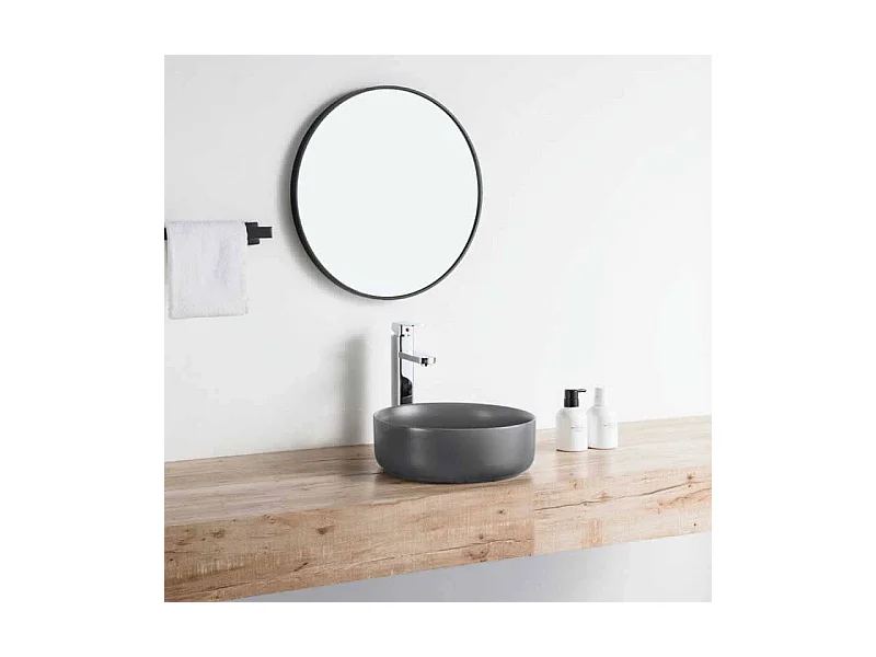 Aufsatzwaschbecken aus glasierter Keramik MENDOZA Ø36 cm anthrazit matt