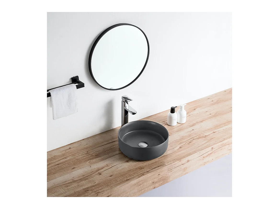Vasque à poser ronde en céramique MENDOZA 6 coloris Ø36 cm Gris anthracite mat