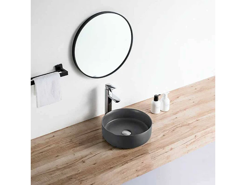 Vasque à poser ronde en céramique MENDOZA 6 coloris Ø36 cm Gris anthracite mat