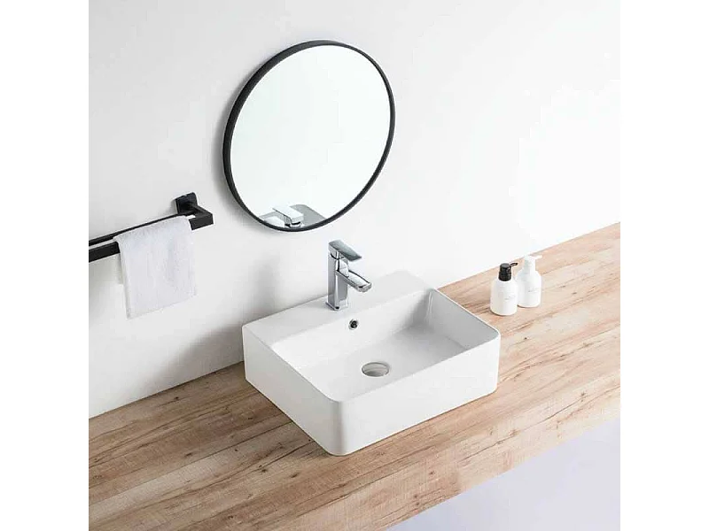 Vasque à poser rectangulaire en céramique VENADO taille S M et L 52 x 42 cm