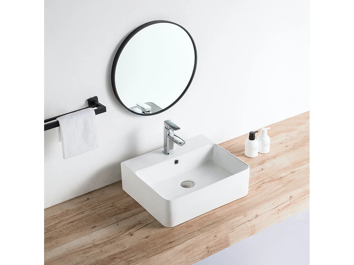 Vasque à poser rectangulaire en céramique VENADO taille S M et L 52 x 42 cm